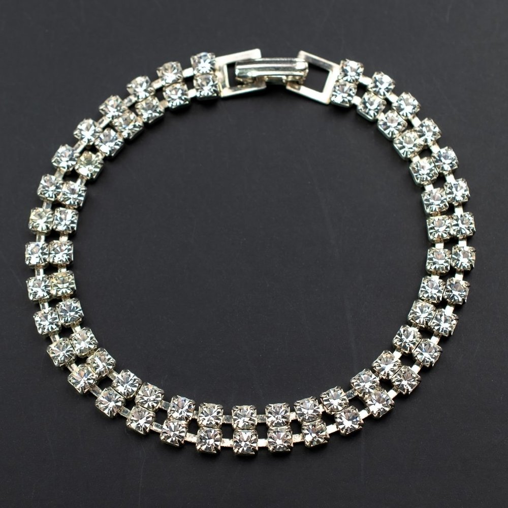 Fancy rhinestone bracelet, dainty clear crystal cocktail party bracelet